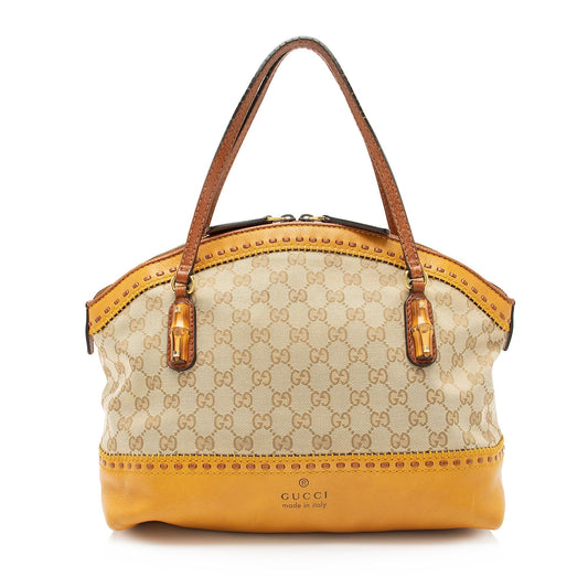 Gucci GG Canvas Bamboo Laidback Crafty Dome Satchel (SHF-galLHz)
