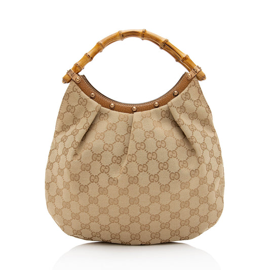 Gucci GG Canvas Bamboo Studded Small Hobo (SHF-EISNu2)
