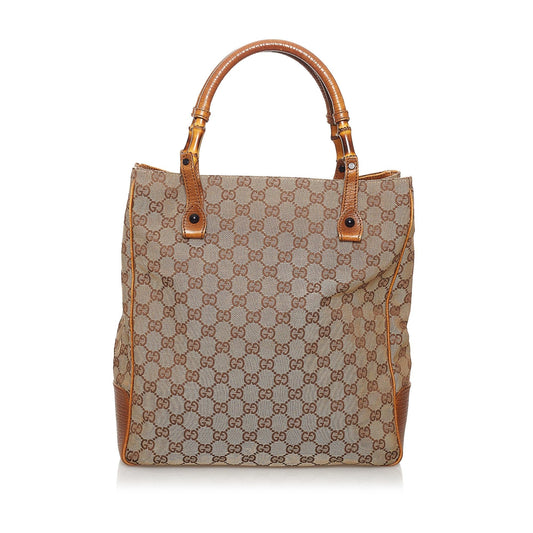 Gucci GG Canvas Bamboo Tote Bag (SHG-31006)