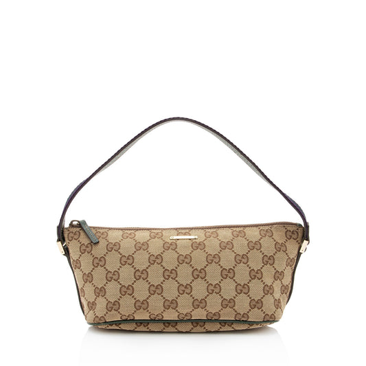 Gucci Nylon Pochette Leather Canvas Clutch