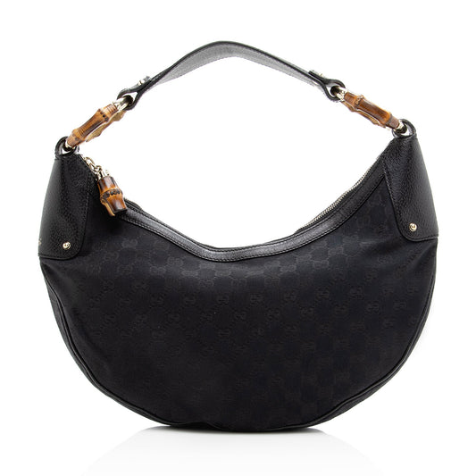 Gucci GG Canvas Bamboo Half Moon Medium Hobo (SHF-22952)