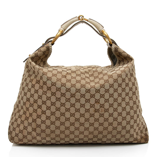 Gucci GG Canvas Horsebit Large Hobo - FINAL SALE (SHF-cqgUHp)
