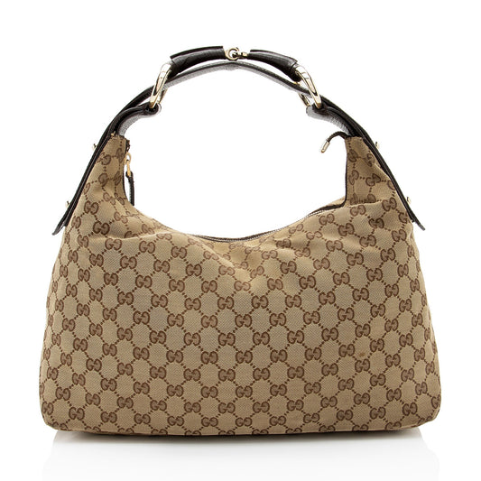 Gucci GG Canvas Horsebit Medium Hobo (SHF-V8RIx7)