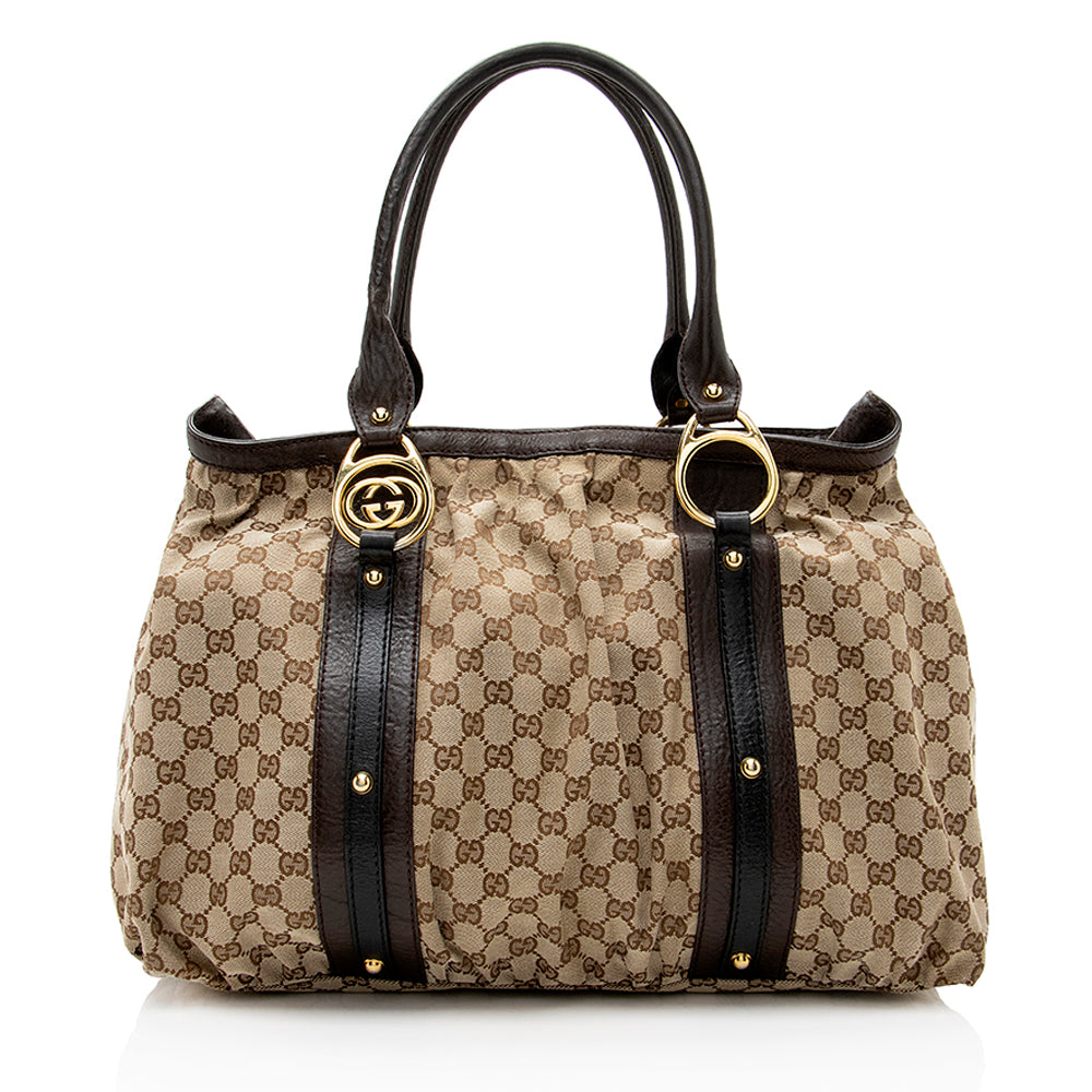 Gucci Interlocking G Leather Canvas Tote