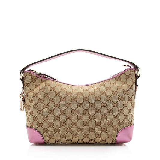 Gucci GG Canvas Metallic Leather Heart Bit Charm Small Hobo (SHF-23021)