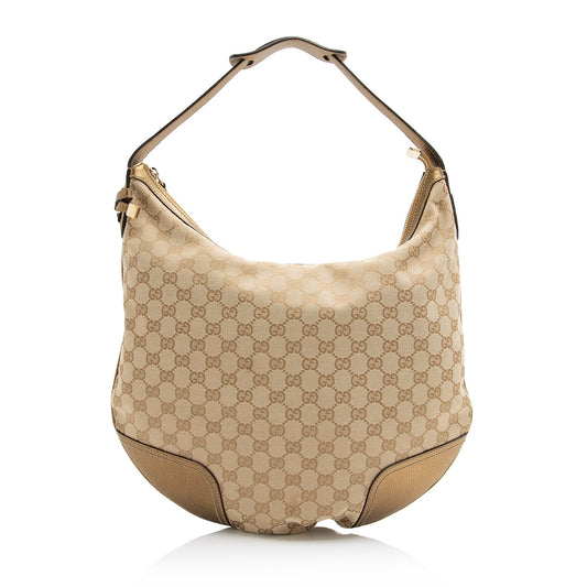 Gucci GG Canvas Metallic Leather Princy Large Hobo (SHF-23778)