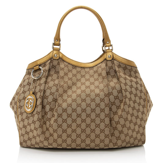 Gucci GG Canvas Metallic Leather Sukey Large Tote (SHF-22504)