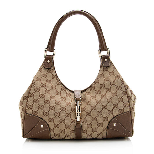Gucci GG Canvas Nailhead Medium Bardot Shoulder Bag (SHF-21614)
