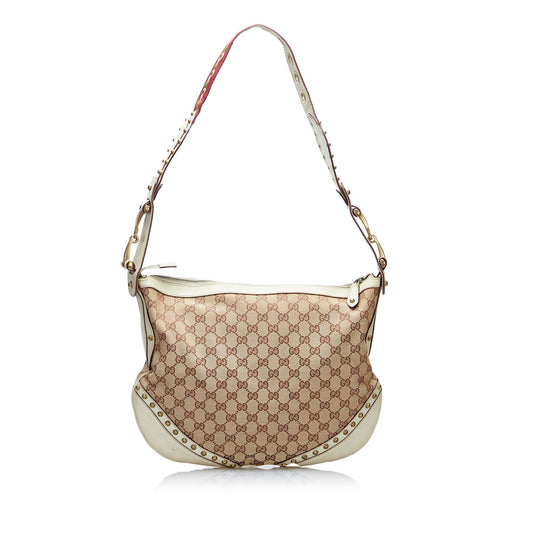 Gucci GG Canvas Pelham Studded Hobo Bag (SHG-vlHJxE)