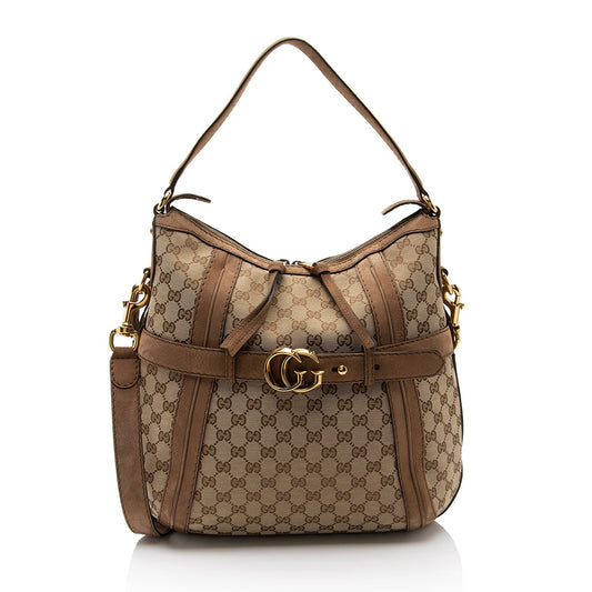 Gucci GG Canvas Suede Running Medium Hobo (SHF-FV9sin)
