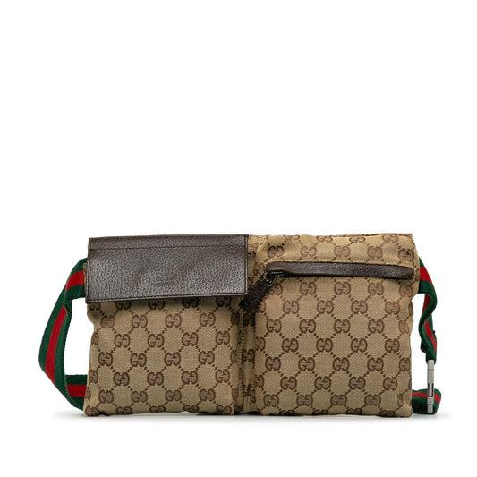 Gucci GG Canvas Web Double Pocket Belt Bag (SHG-MdyEM4)