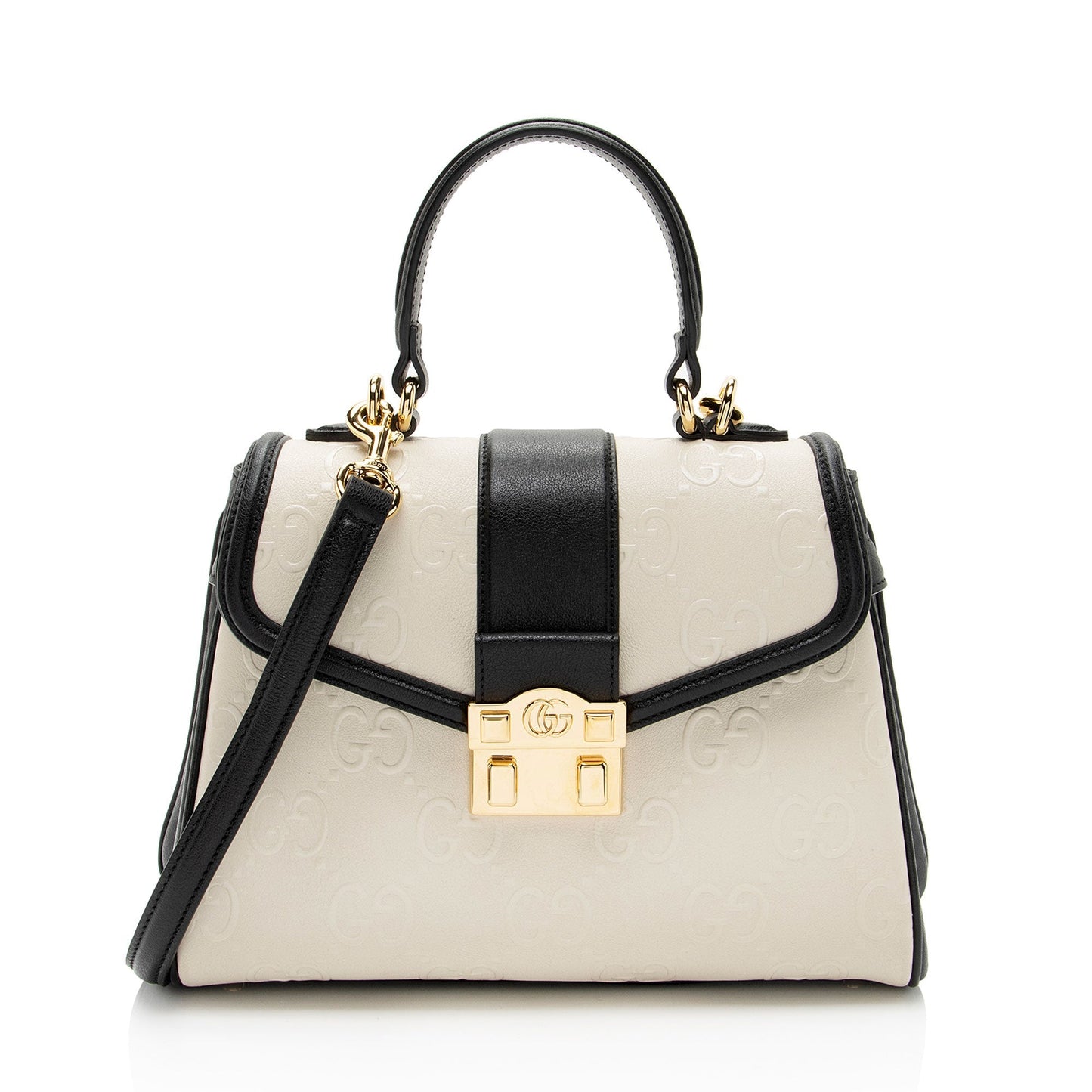 Gucci GG Debossed Leather Small Top Handle (SHF-hGmUB9)