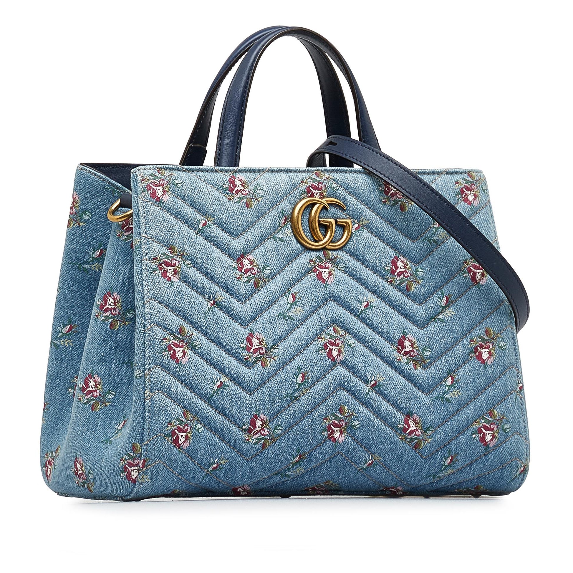 Gucci GG Marmont Flora Denim Satchel (SHG-dKHQjj)