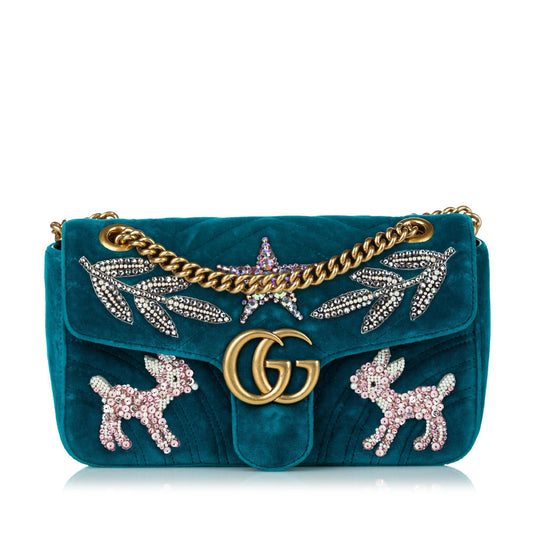 Gucci GG Marmont Matelasse Embellished Velvet Crossbody Bag (SHG-30293)