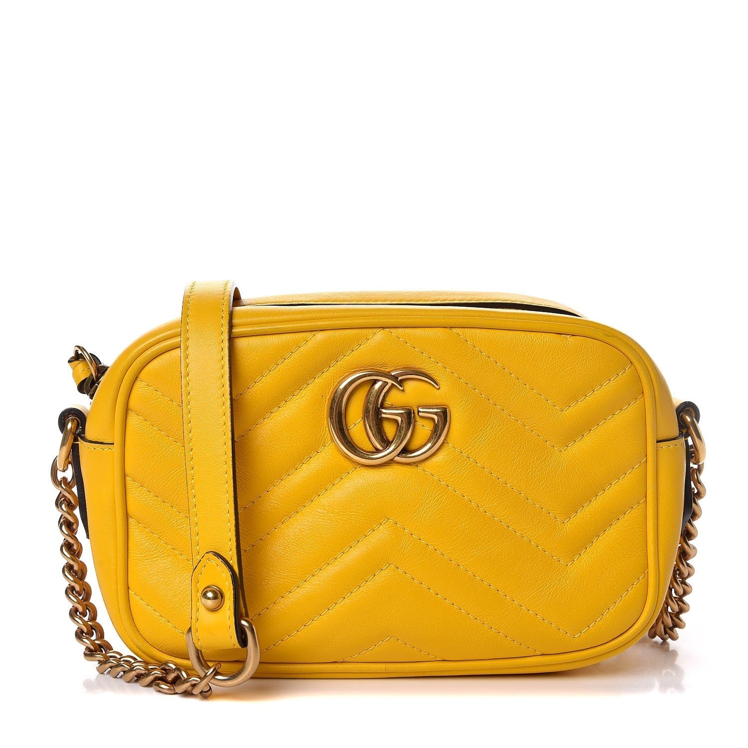 GUCCI Calfskin Matelasse Mini GG Marmont Shoulder Bag Yellow