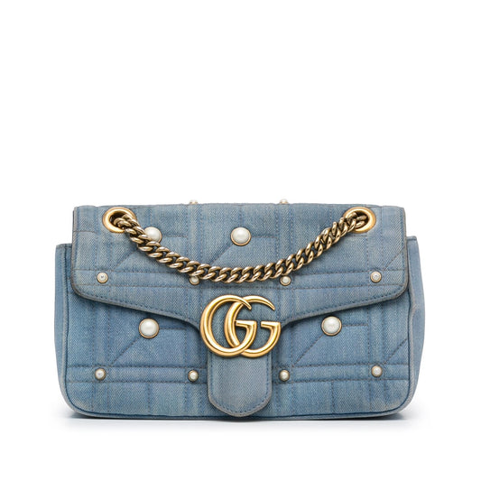 Gucci GG Marmont Pearl Studded Matelasse Crossbody (SHG-lB59yk)