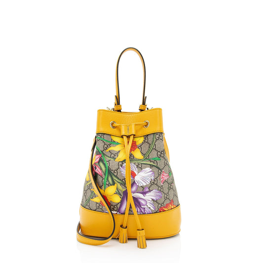 Gucci GG Supreme Flora Ophidia Small Bucket Bag (SHF-Hh7gjf)