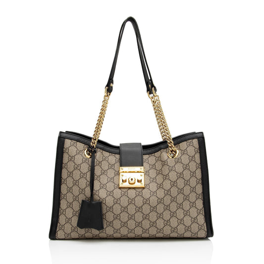 Gucci GG Supreme Padlock Chain Medium Shoulder Bag (SHF-pzwoLp)