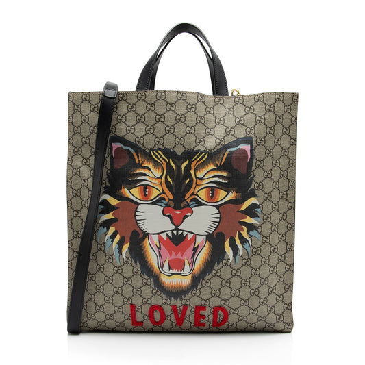 Gucci GG Supreme Soft Angry Cat Vertical Courrier Tote (SHF-BjgJPe)