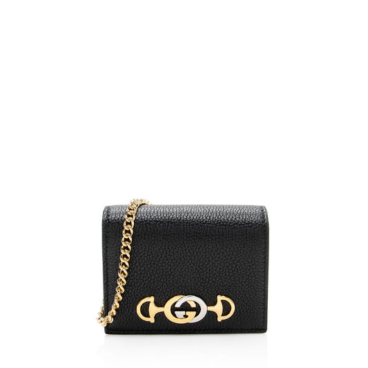 Gucci Grained Leather Zumi Card Case Chain Bag (SHF-19173)