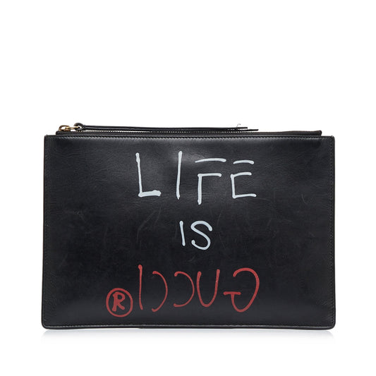Gucci Ghost Life is Gucci Leather Clutch Bag (SHG-QPhnpZ)