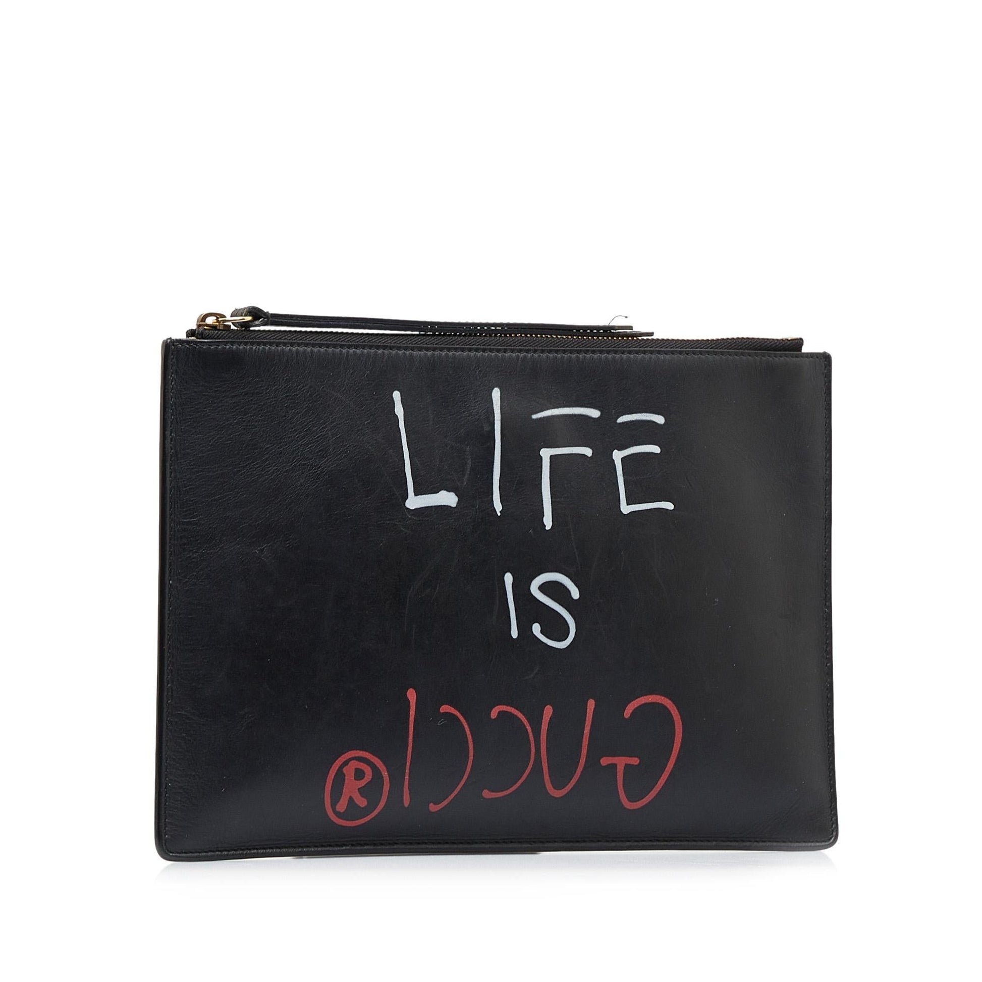 Gucci Ghost Life is Gucci Leather Clutch Bag (SHG-QPhnpZ)