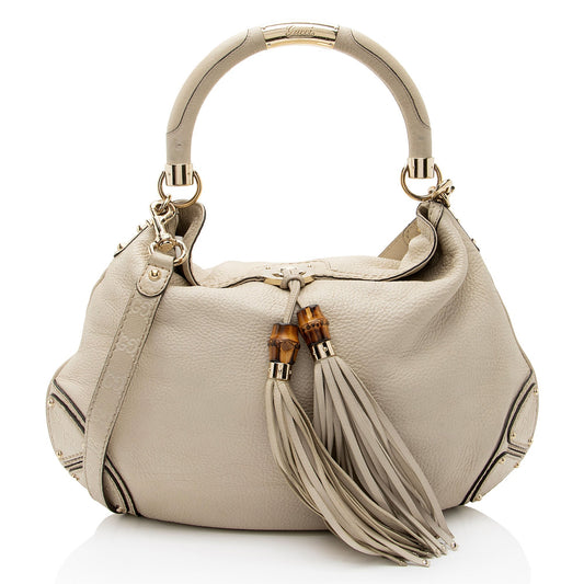 Gucci Guccissima Leather Bamboo Indy Large Satchel (SHF-M8NqdH)