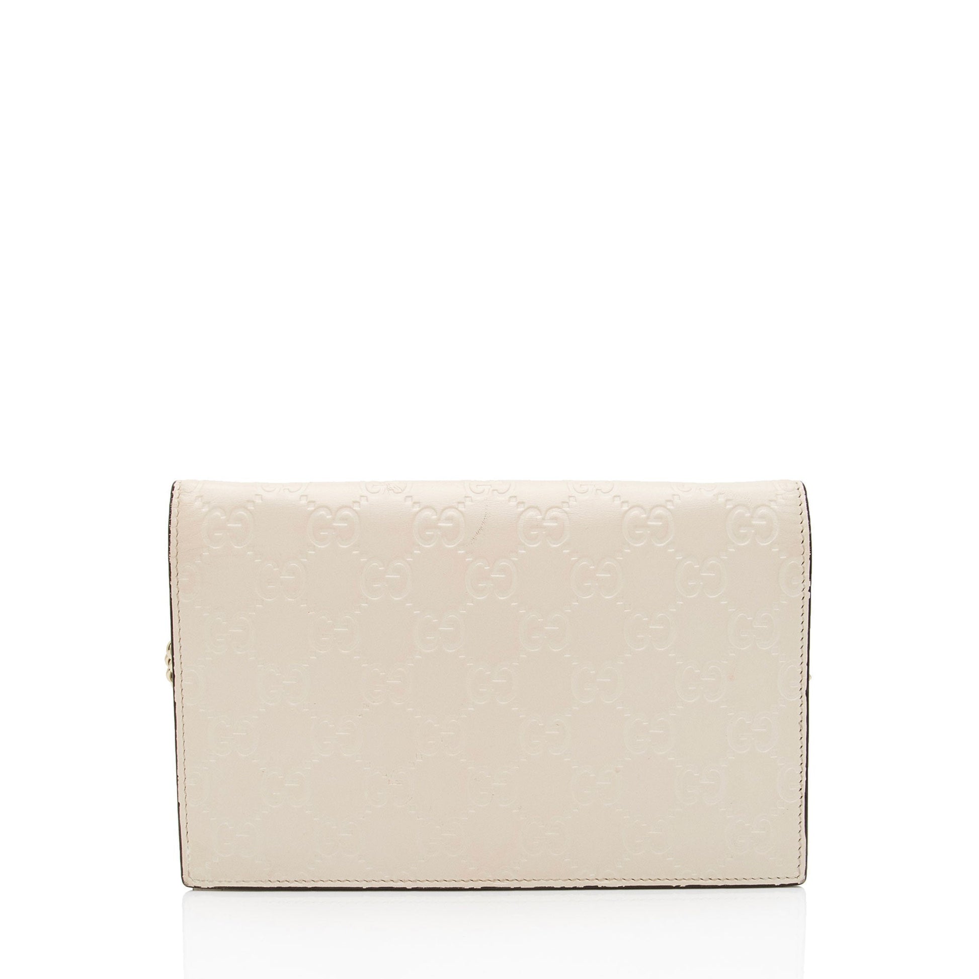 Gucci Guccissima Leather Signature Bow Mini Wallet On Chain Bag (SHF-fAYnZO)
