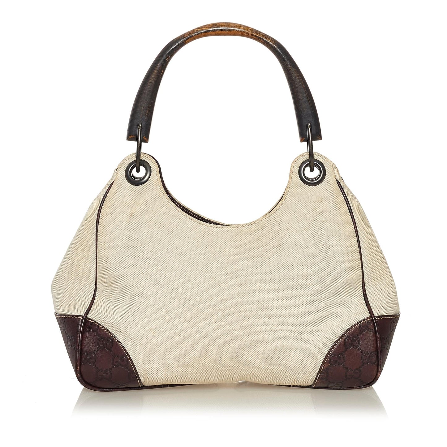 Gucci Guccissima-Trimmed Canvas Colbert Wooden Handle Shoulder Bag (SHG-34854)