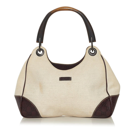 Gucci Guccissima-Trimmed Canvas Colbert Wooden Handle Shoulder Bag (SHG-34854)