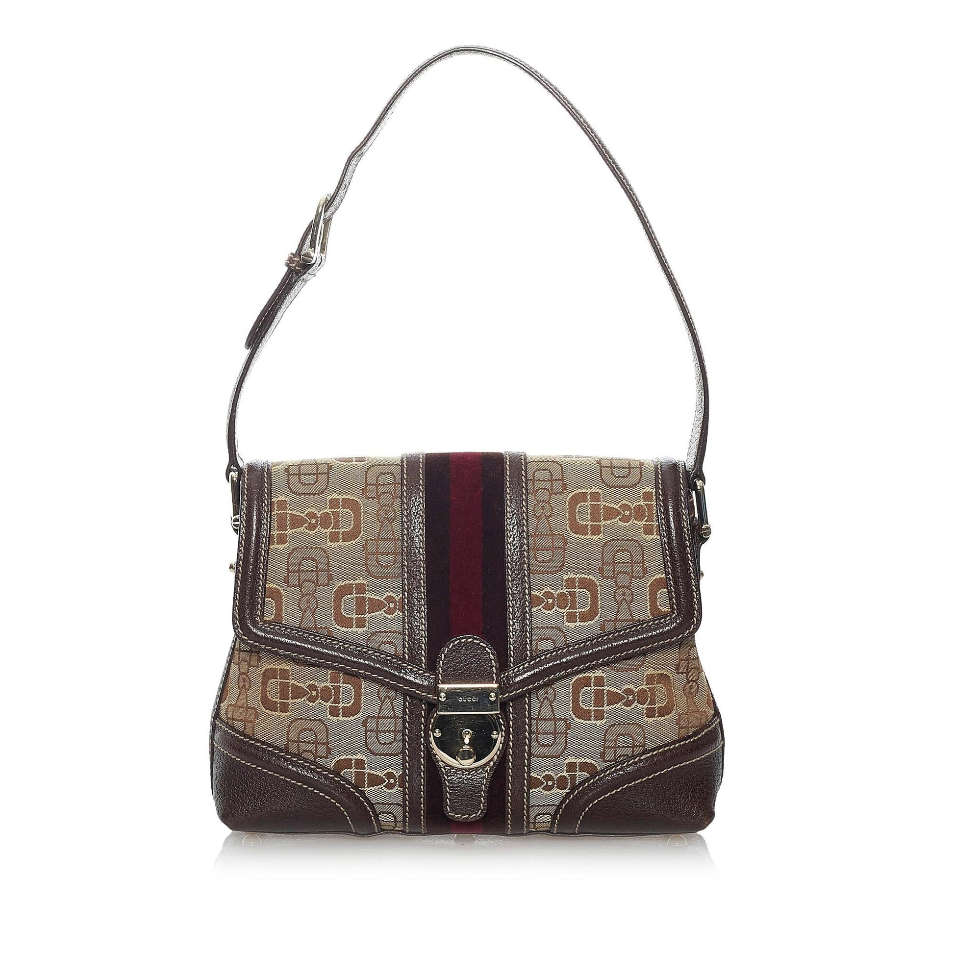 Gucci Horsebit Canvas Shoulder Bag