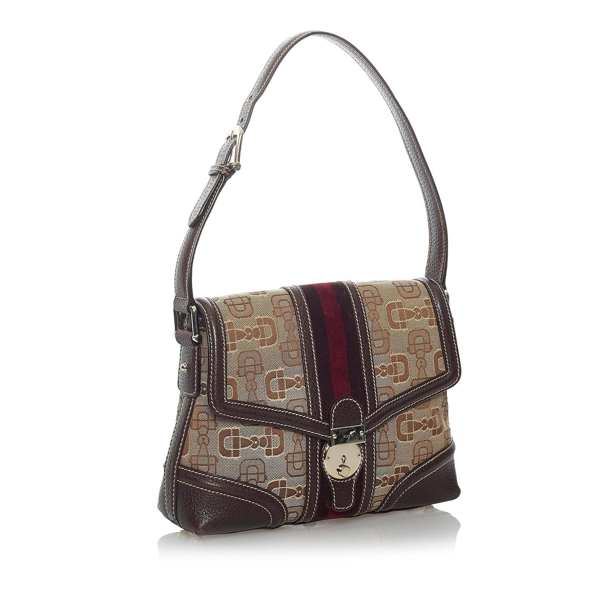Gucci Horsebit Canvas Shoulder Bag