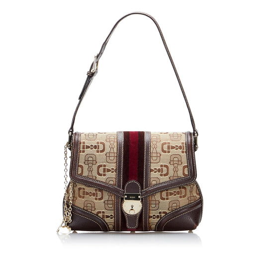 Gucci Horsebit Canvas Web Treasure Shoulder Bag (SHG-DaSmAf)