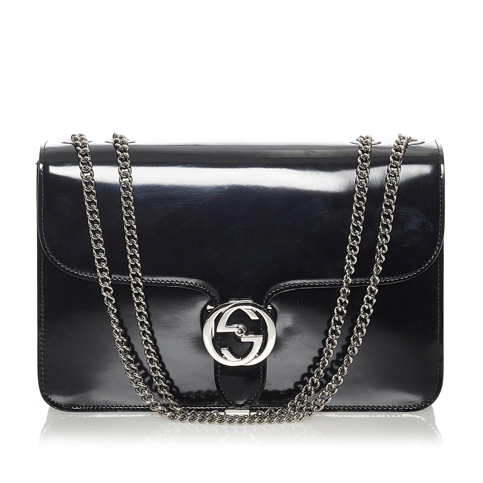Gucci Interlocking G Leather Patent Leather Shoulder Bag