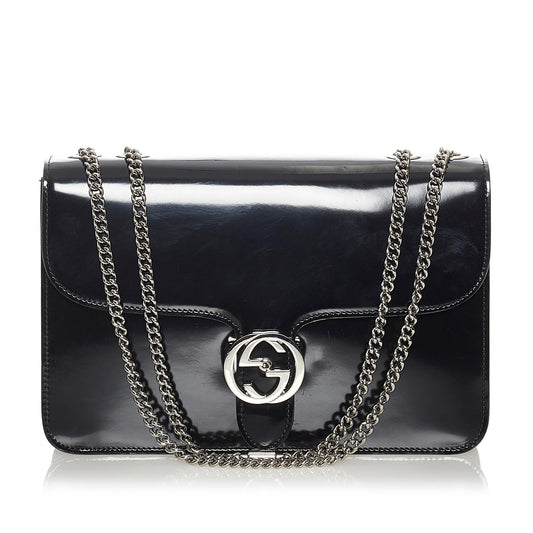 Gucci Interlocking G Leather Patent Leather Shoulder Bag