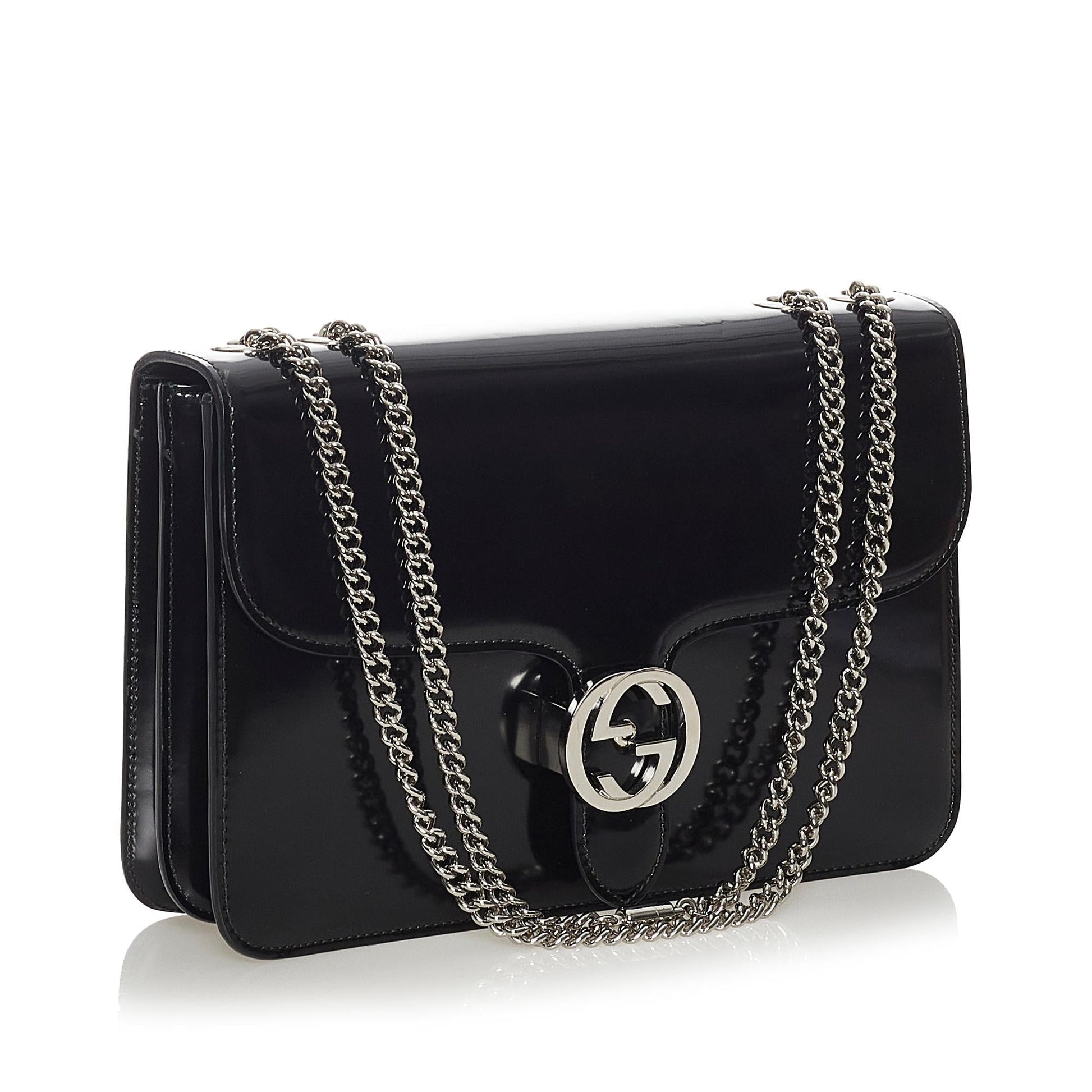 Gucci Interlocking G Leather Patent Leather Shoulder Bag