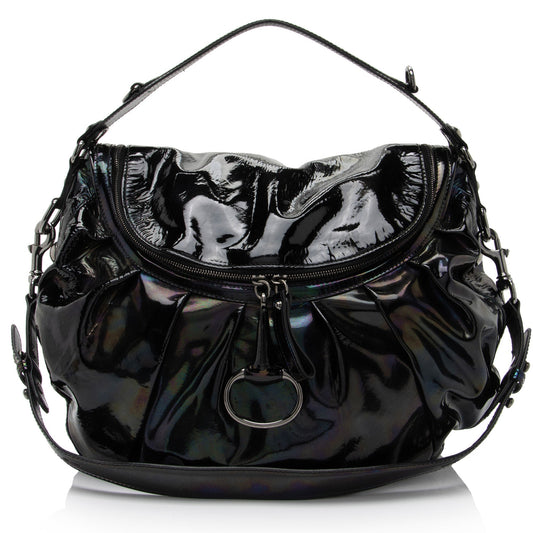 Gucci Iridescent Patent Leather Icon Bit Hobo (SHF-lmJOkR)