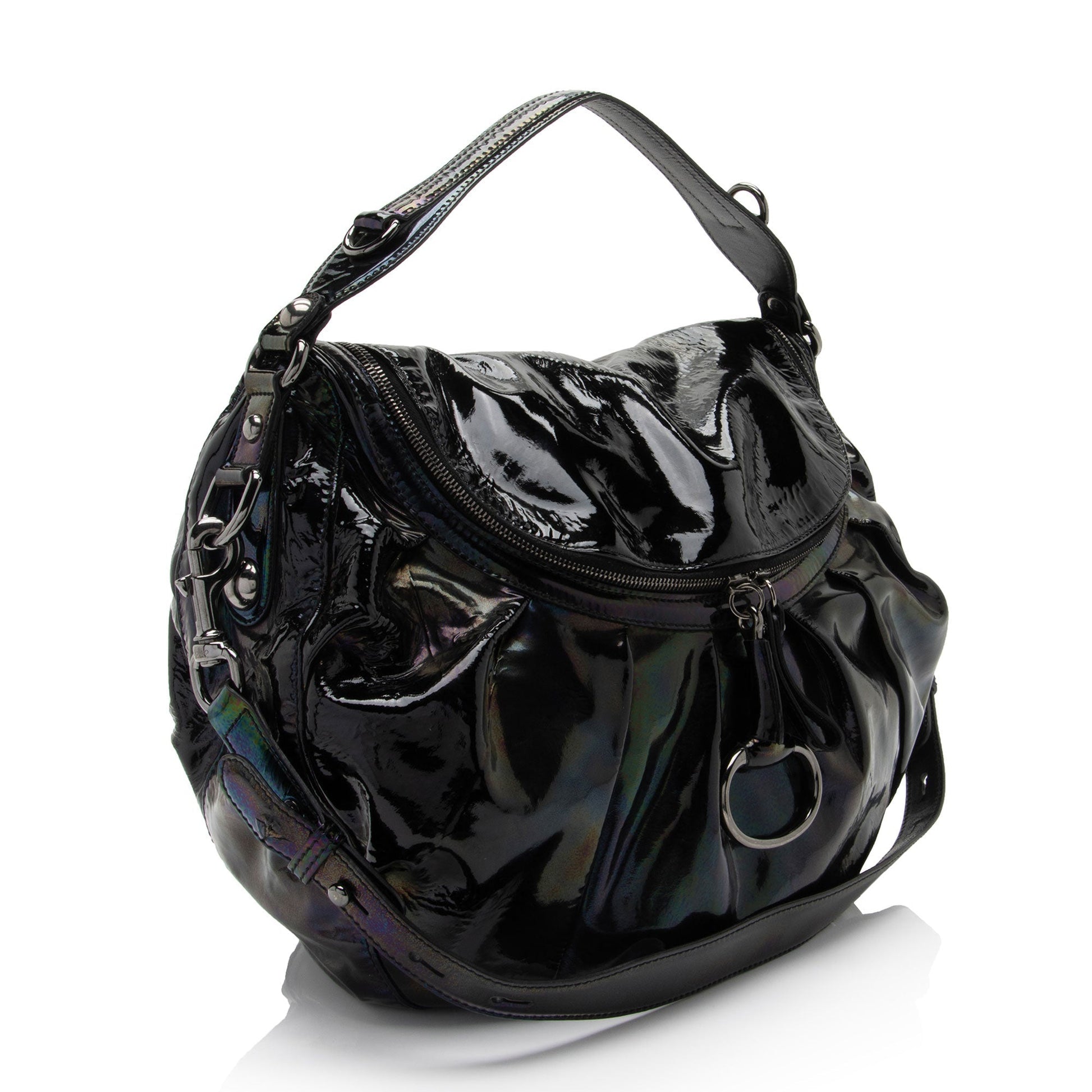 Gucci Iridescent Patent Leather Icon Bit Hobo (SHF-lmJOkR)