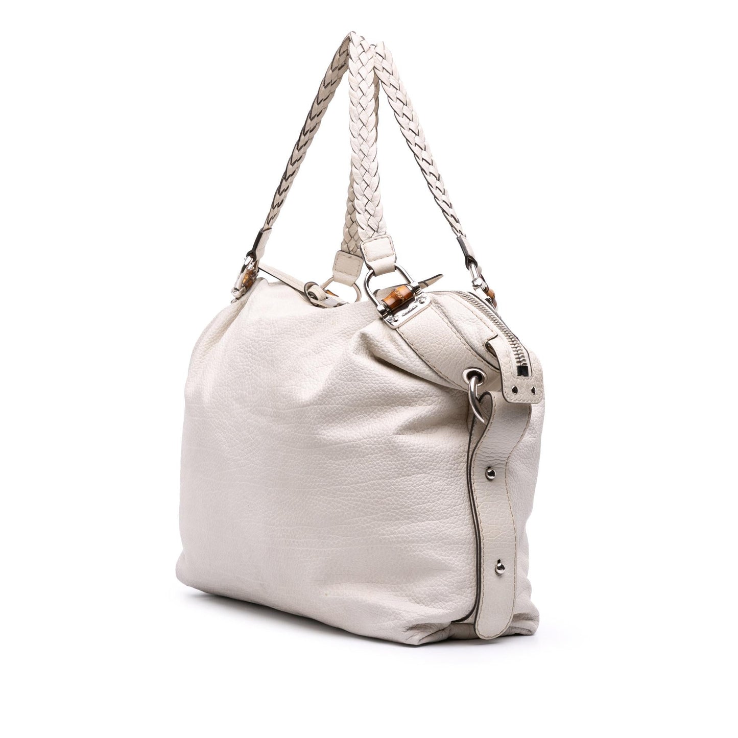 Gucci Large Pebbled Calfskin Bamboo Bar Tassel Tote