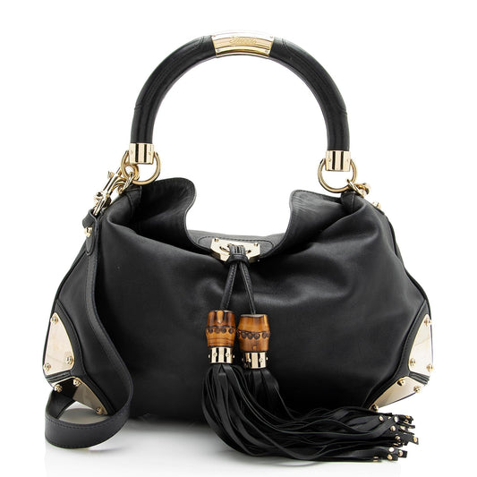 Gucci Leather Bamboo Indy Medium Satchel (SHF-23741)