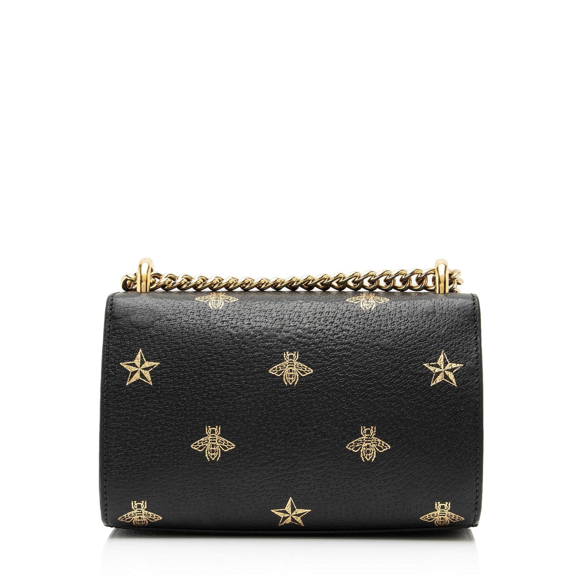 Gucci Leather Bee & Star Padlock Mini Shoulder Bag (SHF-23887)