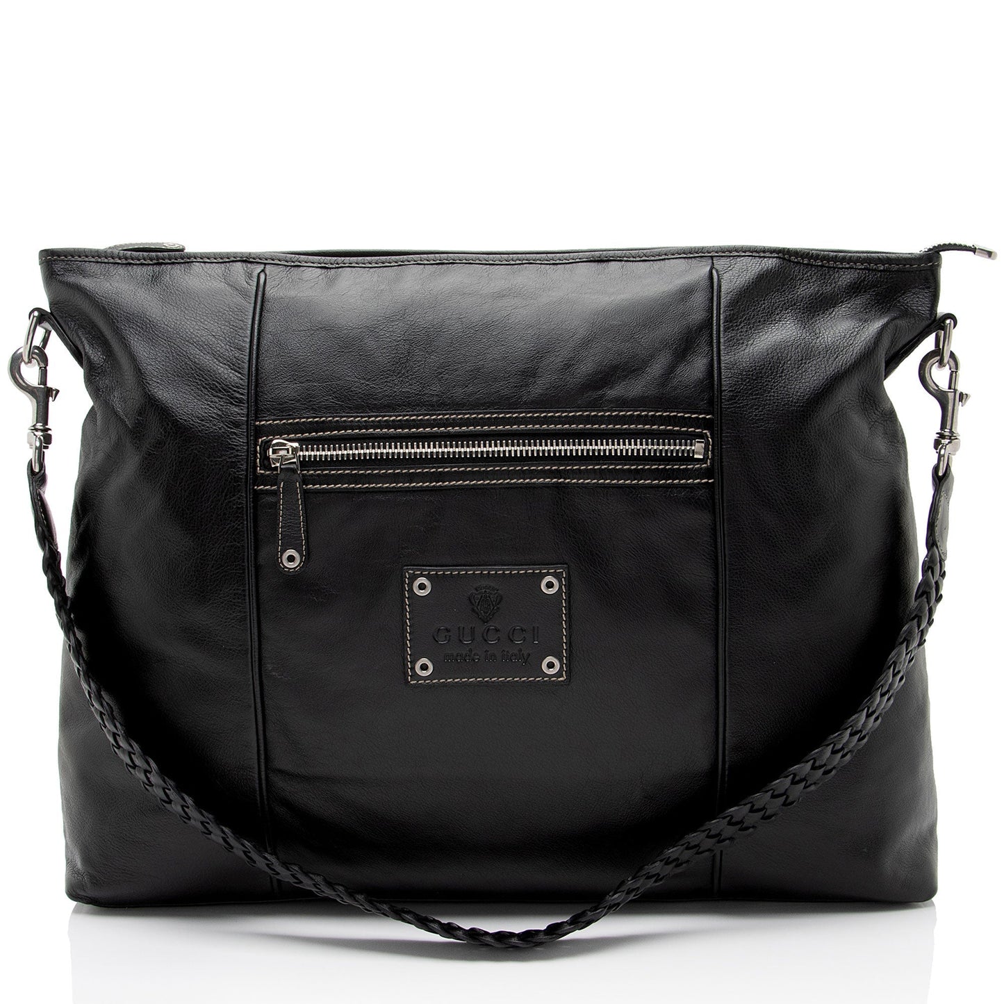 Gucci Leather Braided Large Shoulder Bag