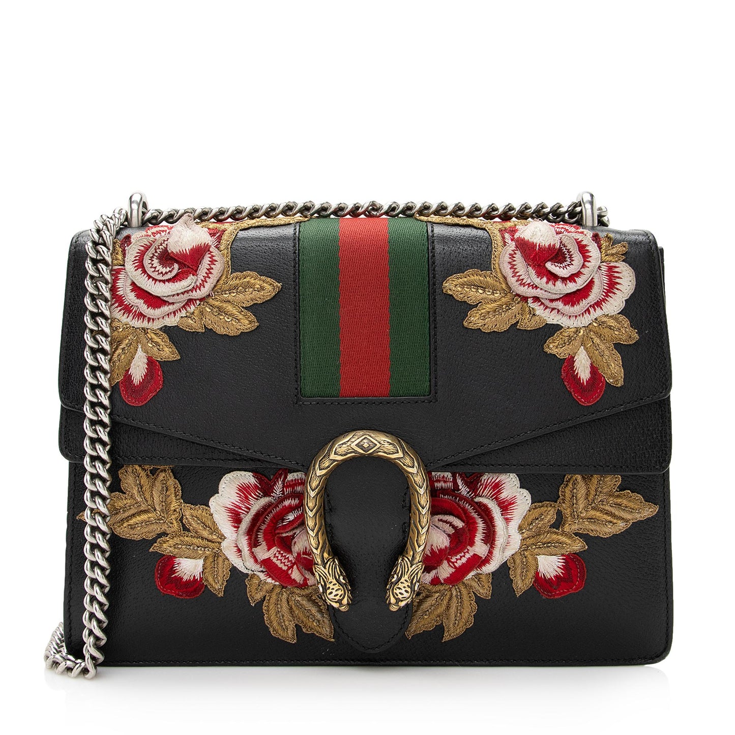 Gucci Leather Embroidered Rose Dionysus Medium Shoulder Bag (SHF-22427)