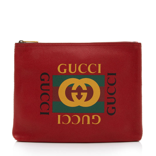 Gucci Leather Logo Zip Pouch (SHF-x1B73m)