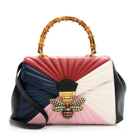 Gucci Leather Queen Margaret Bamboo Top Handle Satchel (SHF-20613)