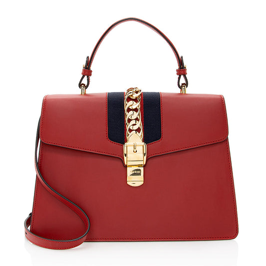 Gucci Leather Sylvie Top Handle Medium Satchel (SHF-21474)