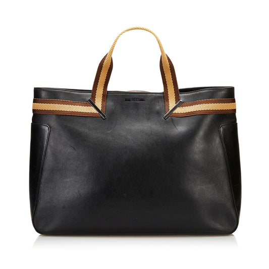 Gucci Leather Web Tote (SHG-35734)