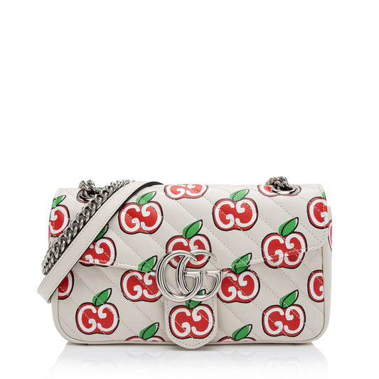 Gucci Matelasse Leather Apple Monogram GG Marmont Small Shoulder Bag (SHF-RyDLUZ)