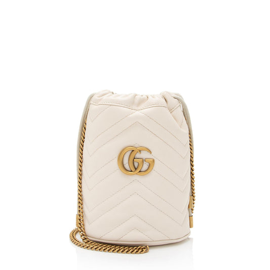Gucci Matelasse Leather GG Marmont Mini Bucket Bag (SHF-)