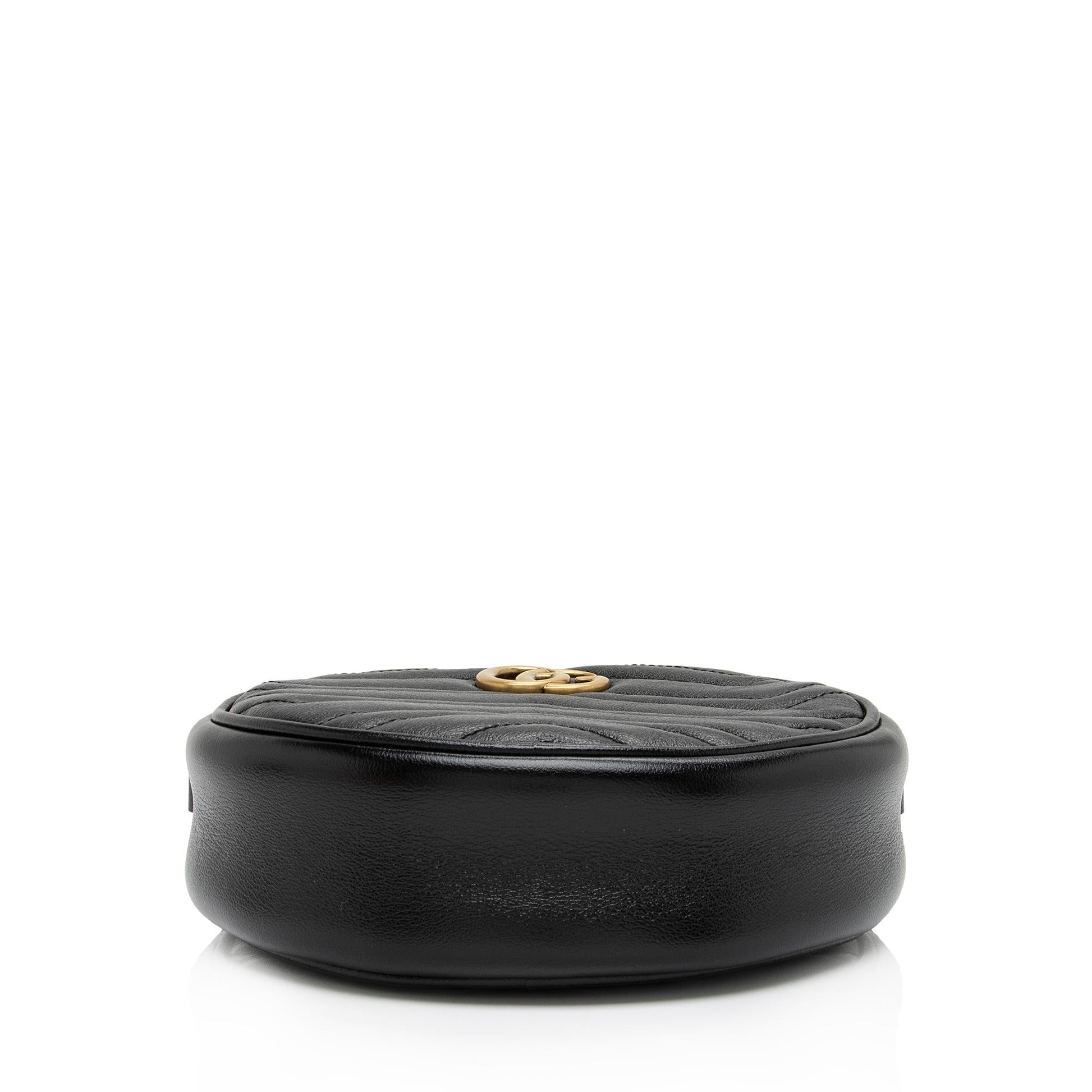 Gucci Matelasse Leather GG Marmont Round Mini Shoulder Bag (SHF-16xHJX)